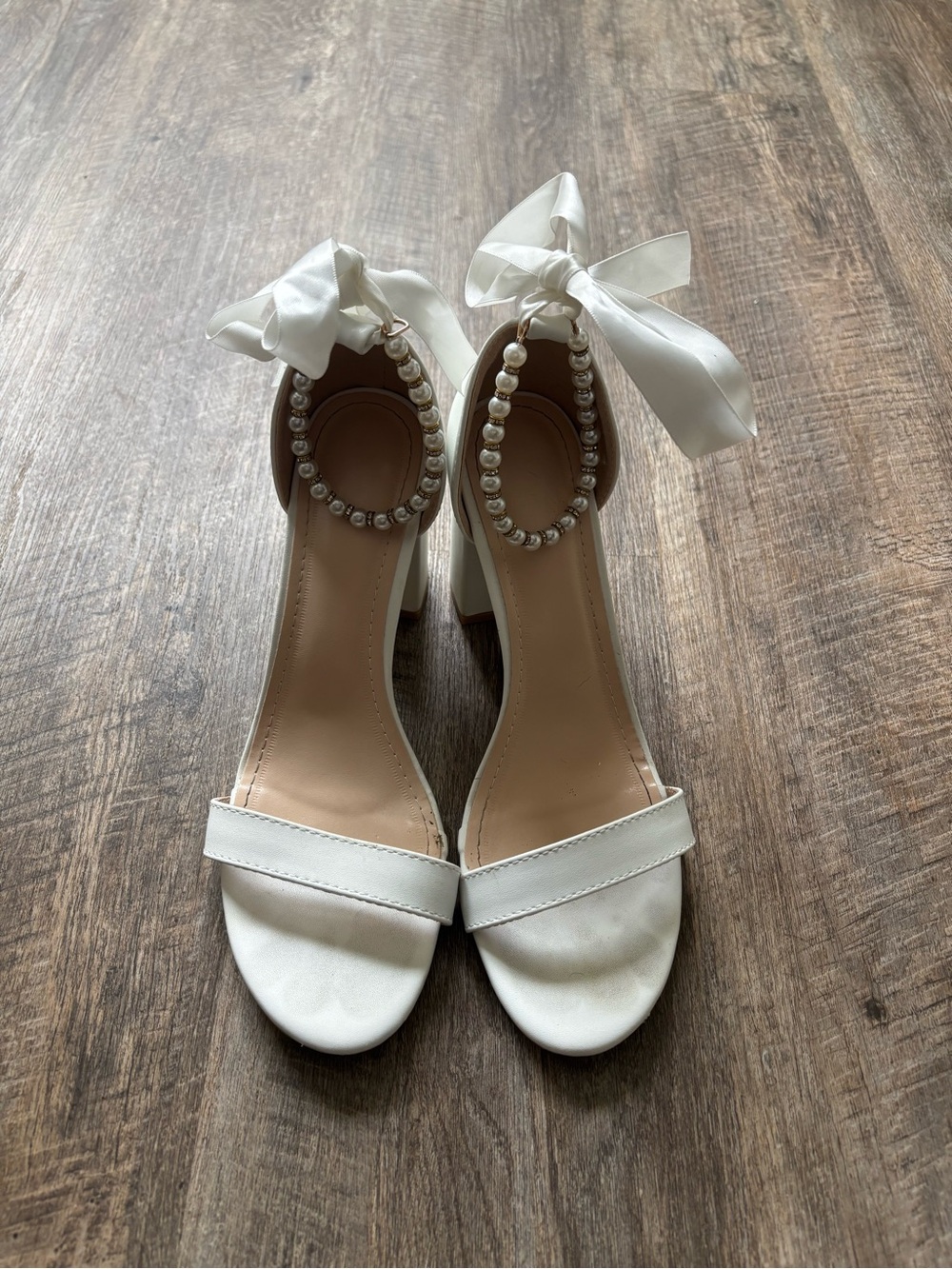 Elegant White Pearl-Ankle Strap Heeled Sandals